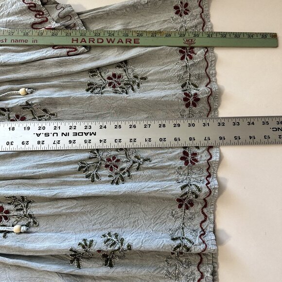 Anandas Womens Embroidered Boho Tunic Top Long Sleeves Rayon Large Grey - Picture 5 of 11